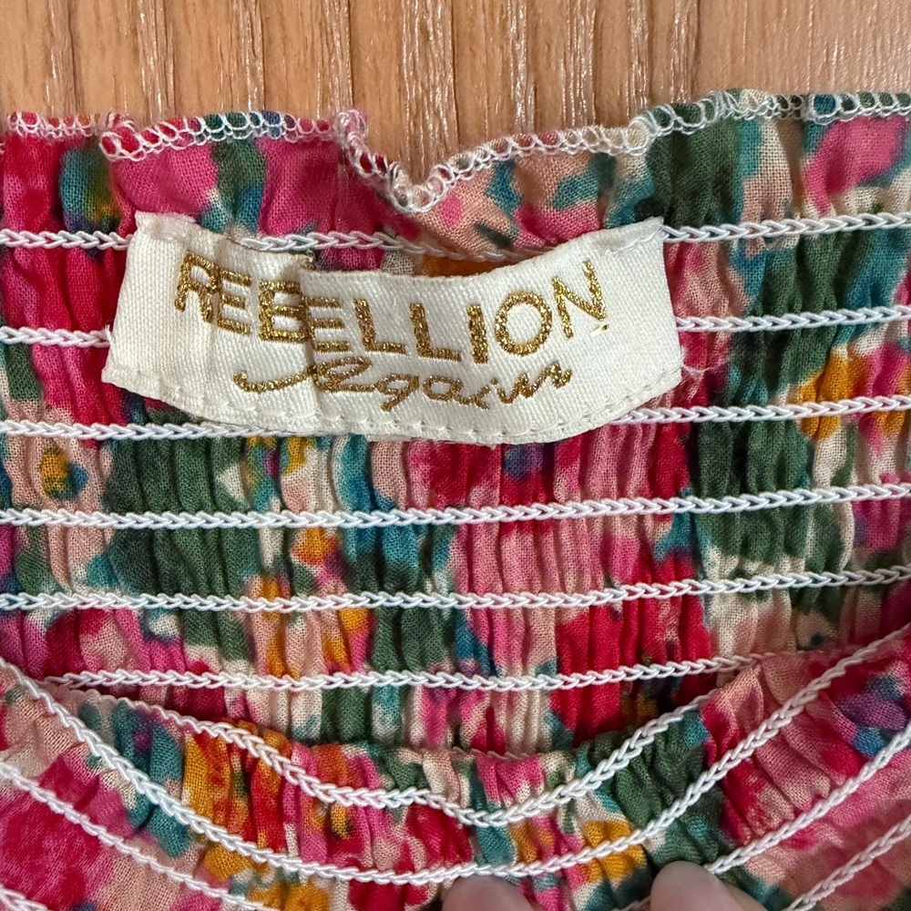 REBELLION EUC Floral Cottagecore Smocked Soft Girl Spring Blouse Women’s Size XS - Picture 5 of 10